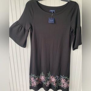 KAARI Blue (NWT) Size Medium Black Dress with Decorative Trim at Bottom of Dress